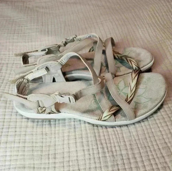 Skechers Women's Reggae Slim Vacay Sandals Taupe Aqua Tan Size 10 Memory Foam - Picture 3 of 7
